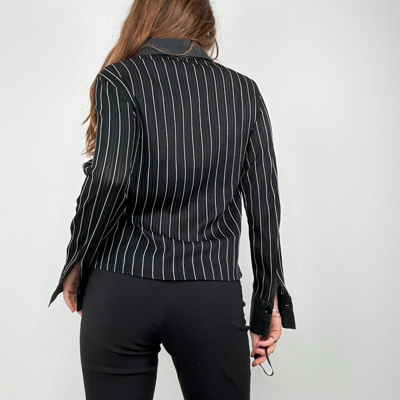black fitted pinstripe shirt