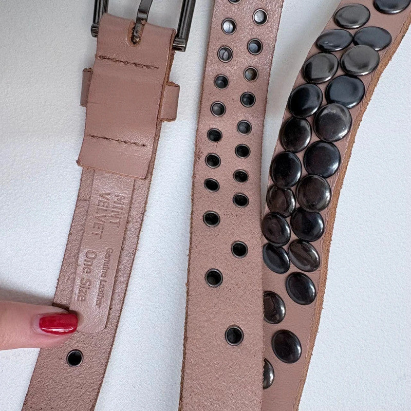 tan leather studded wrap metal belt