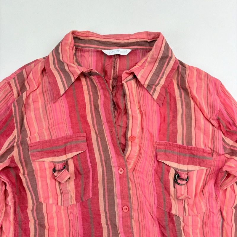 Pinstripe Sheer Flared cotton Cargo Shirt
