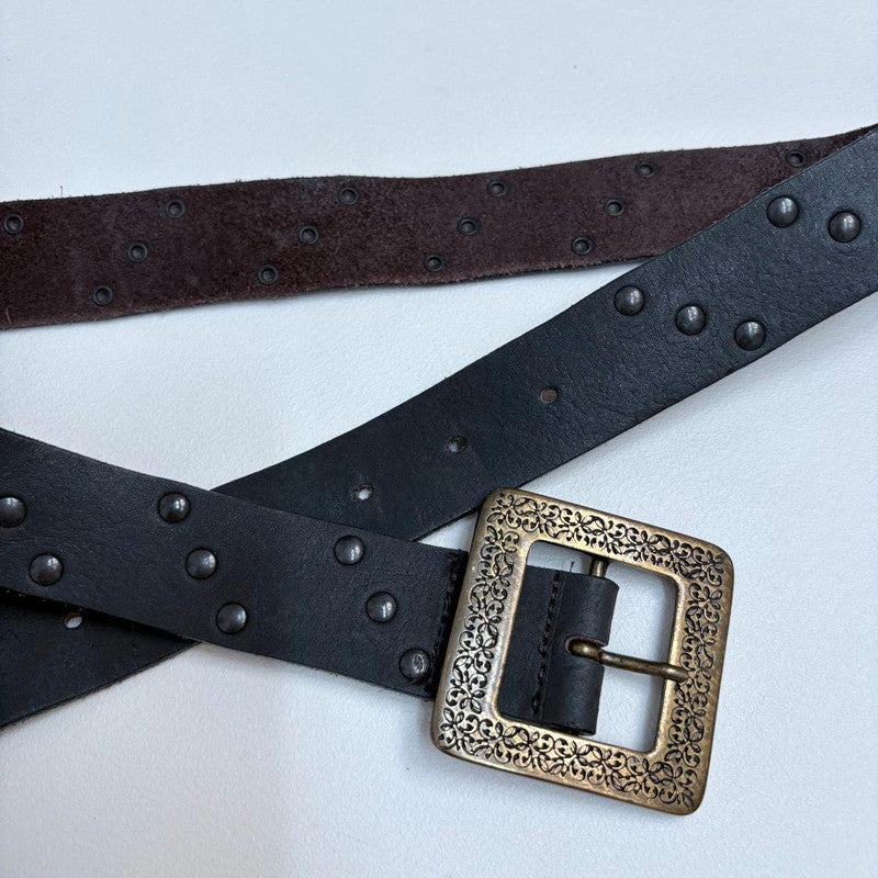 Black studded leather buckle belt