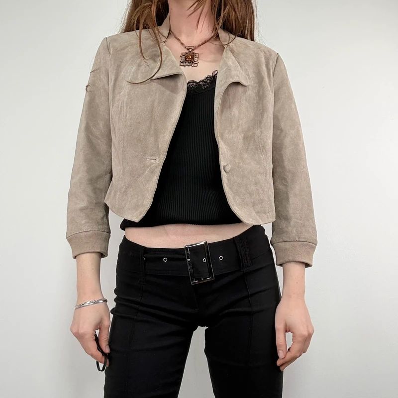 tan suede cropped boxy jacket