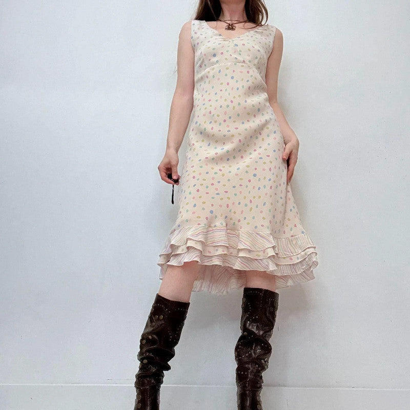flutter polkadot cream ruffle dress