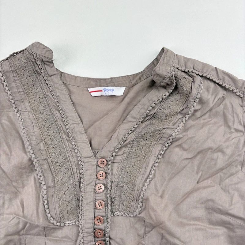 Brown Lace cotton Button Shirt