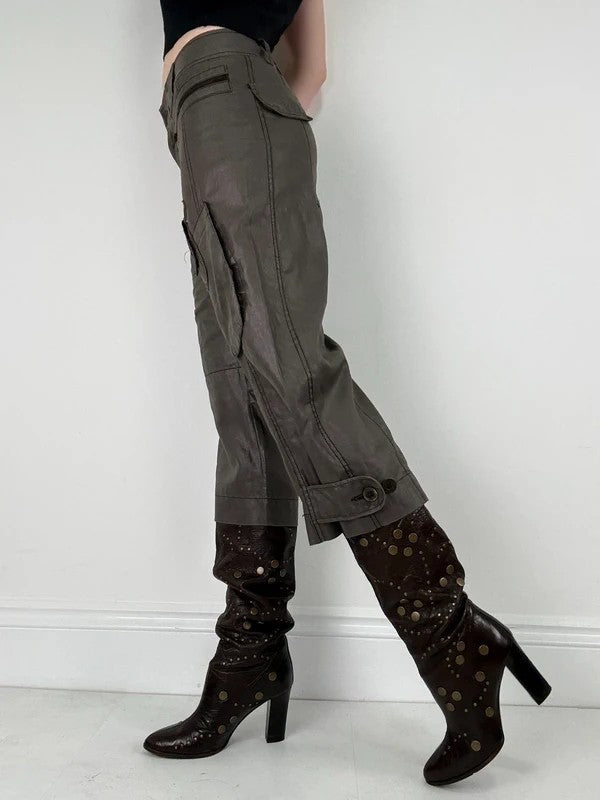 brown stright leg cropped capri pants