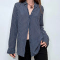 navy and white striped 100% silk shirt