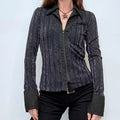 black pinstripe flared office shirt