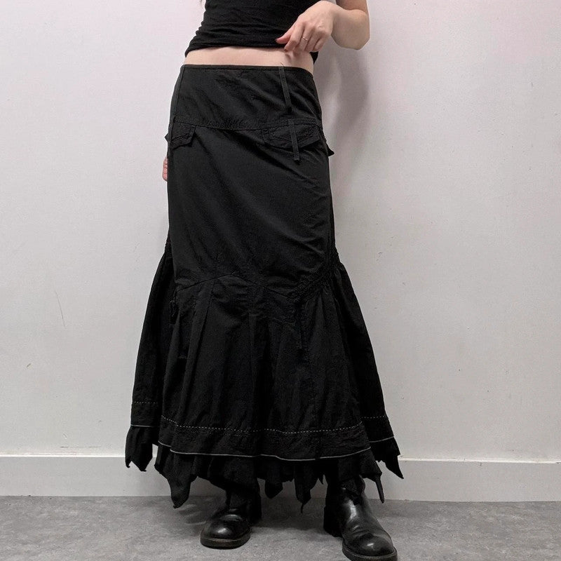 black grunge cargo maxi skirt
