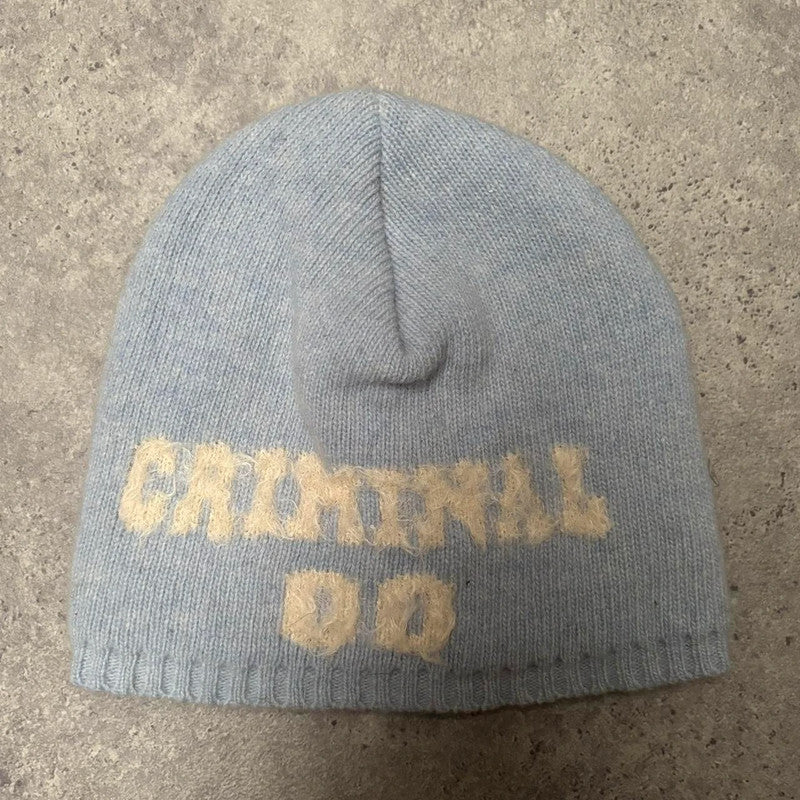 Wool skull blue beanie hat
