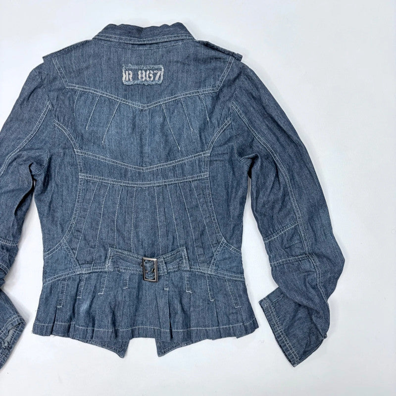 asymmetric structured denim utility jacket