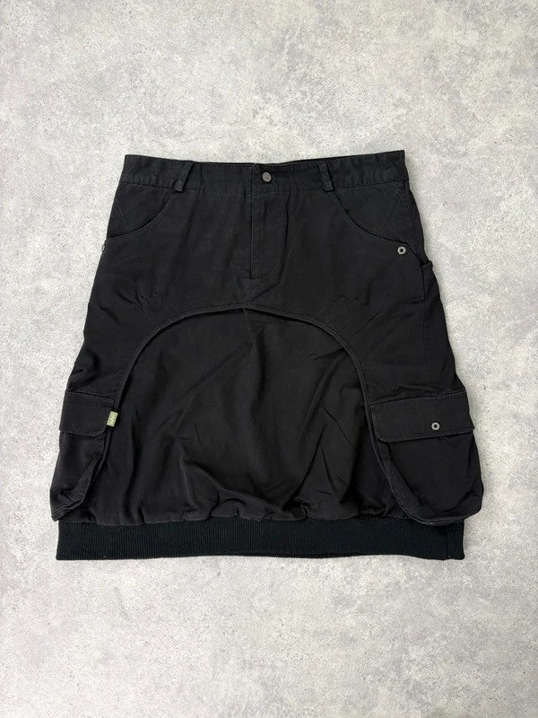 black layered utility midi skirt