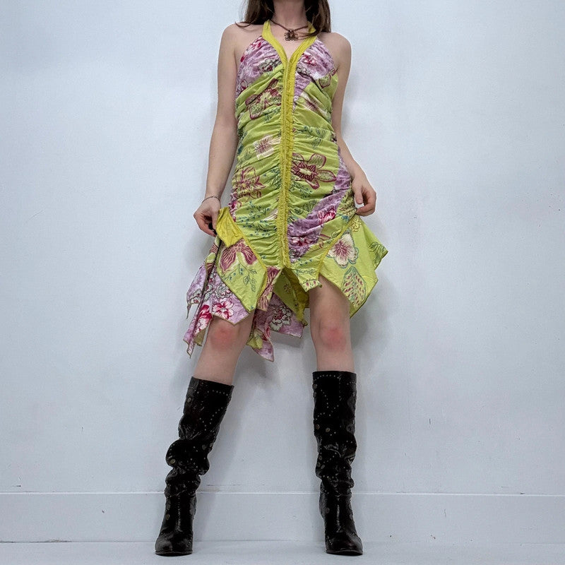 gathered draped asymmetric midi dress
