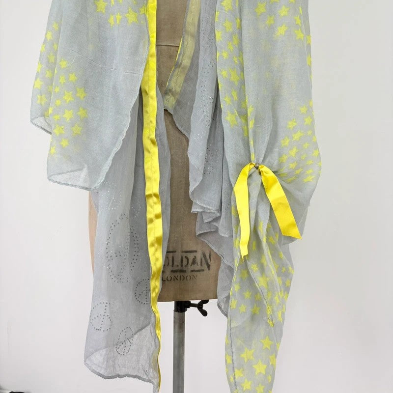 Sheer grey cotton shawl boho patchwork scarf