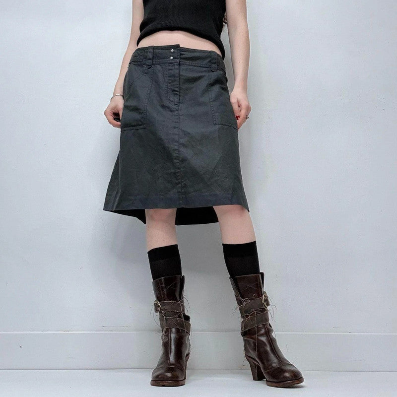 structured flared black midi skirt