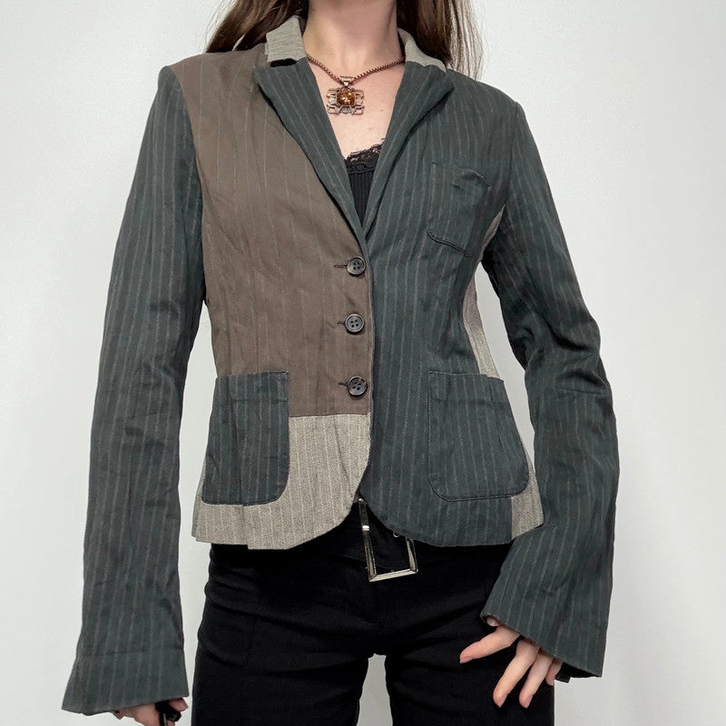 pinstripe crinkle patchwork fitted jacket