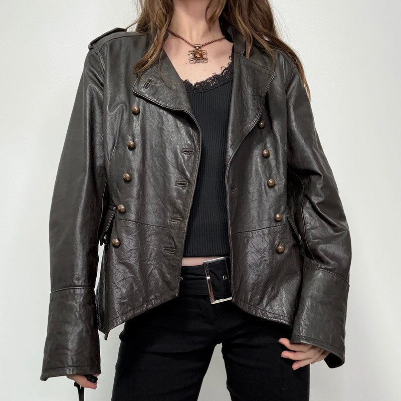 aymmetric brown leather military napolionic jacket