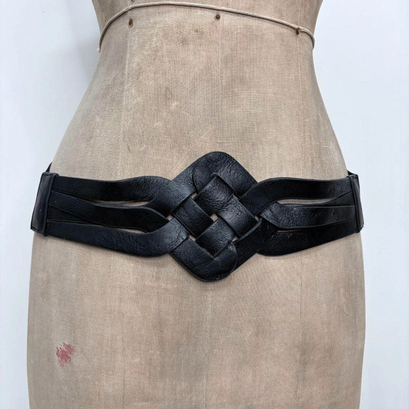 black leather woven boho belt