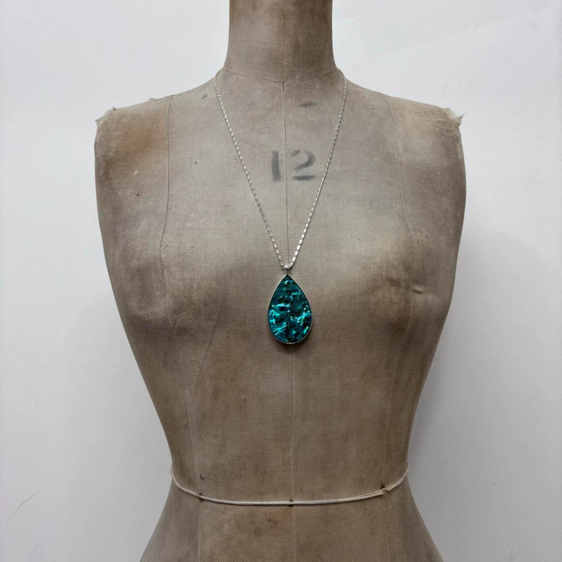 silver pearl shell stone necklace