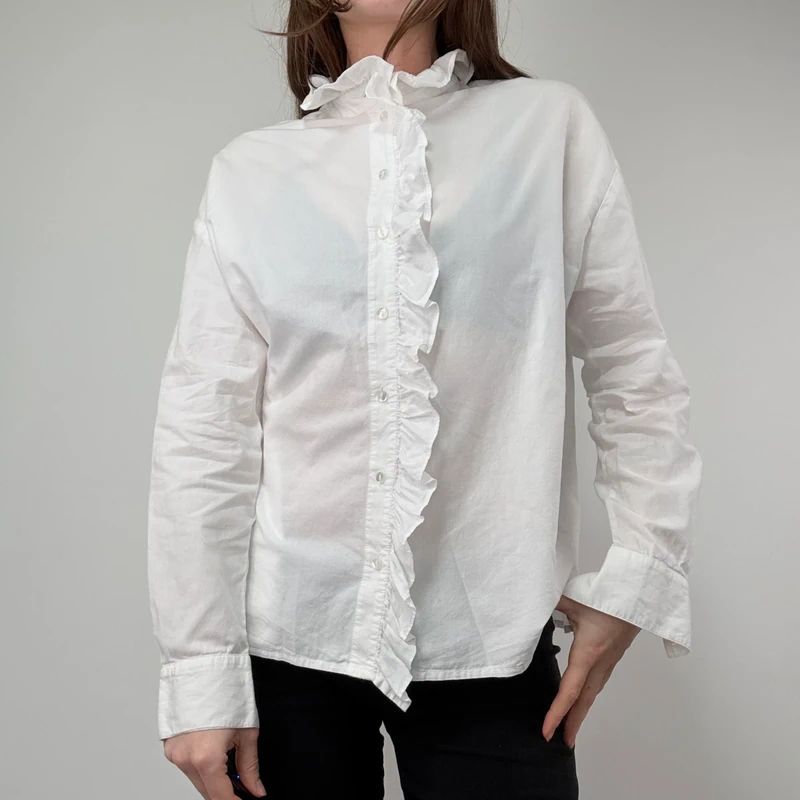 Edwardian white cotton Ruffle Coquette Shirt