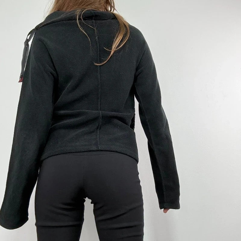 Fleece asymmetrical black zipper cop copine sweater top