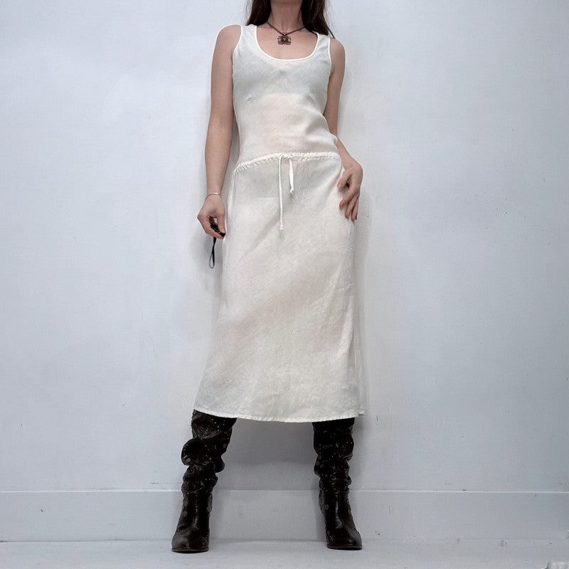white linen drop waist dress