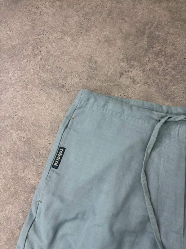 aqua blue wide leg linen trousers