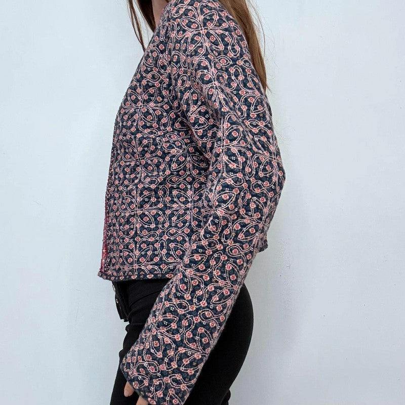 quilted floral padded cropped jacket