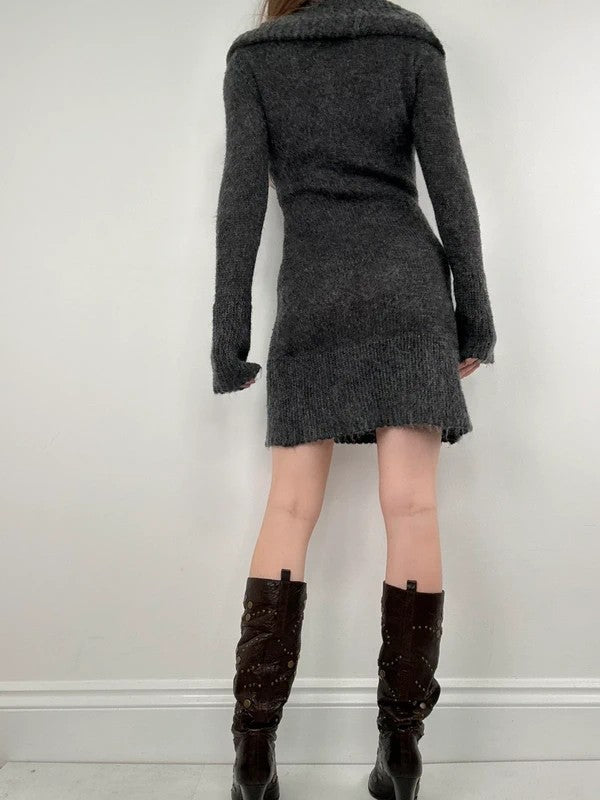 grey mohair knit slouchy off the shoulder dress