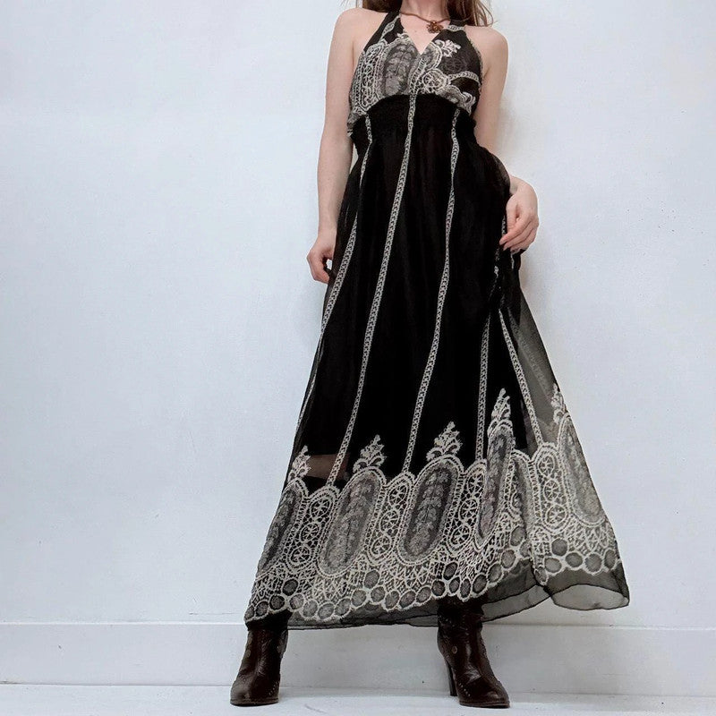 black paisley halter neck summer dress