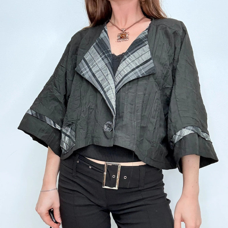 black crinkle slouchy wide sleeve jacket
