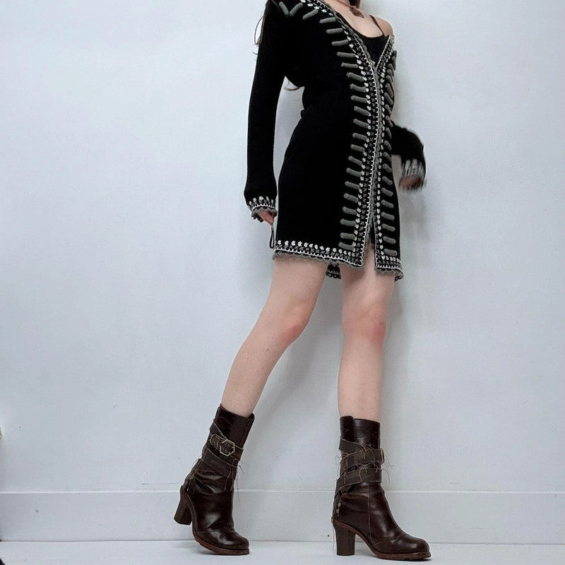 boho knitted military mini dress