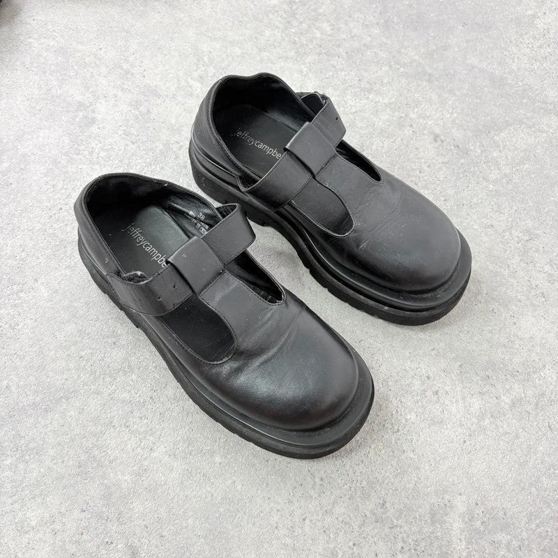 Black leather chunky Jeffrey Campbell Mary Jane loafers