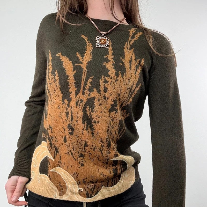 brown earthy graphic printed Y2K jumper