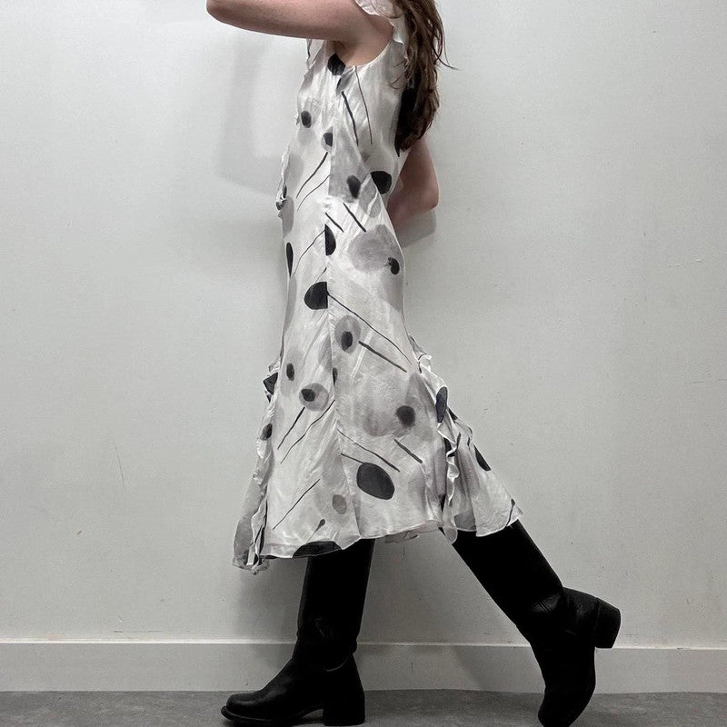 sheer silk ruffle polkadot summer dress