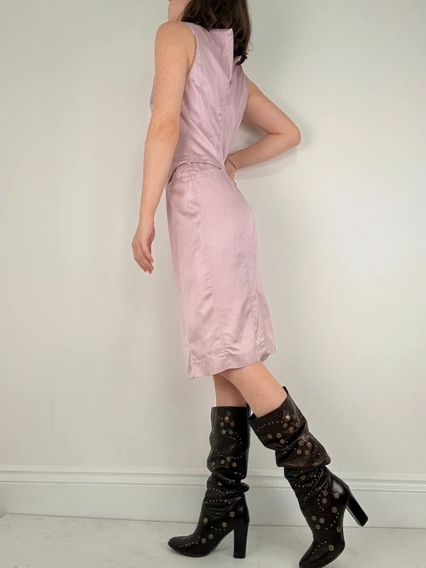90s pink shiny fitted dress