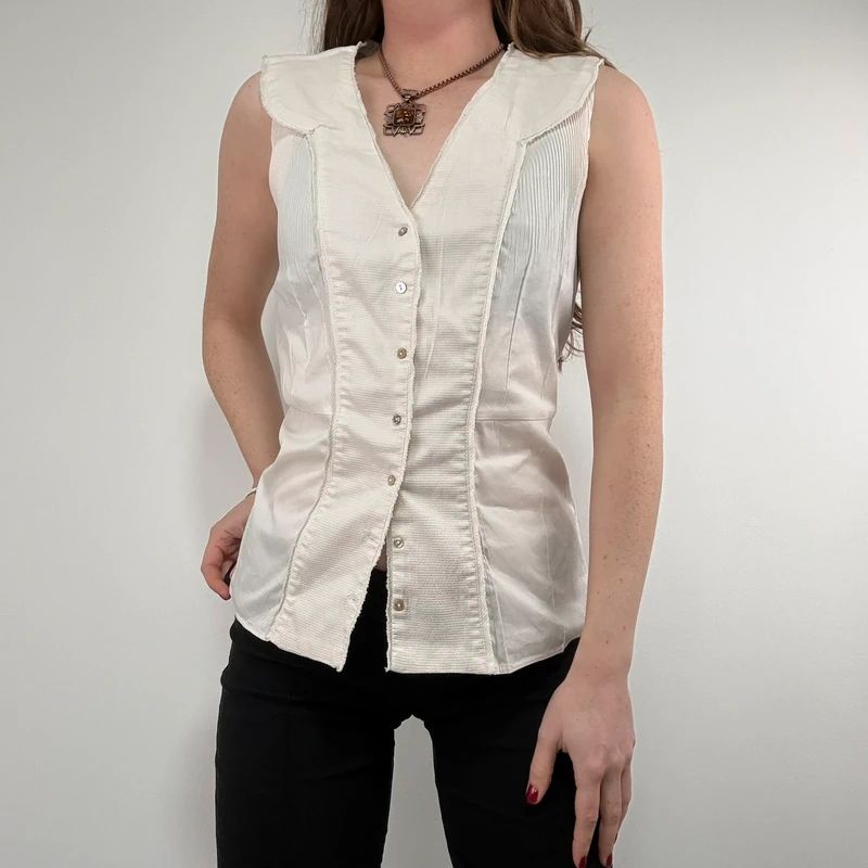 white cotton pleated blouse