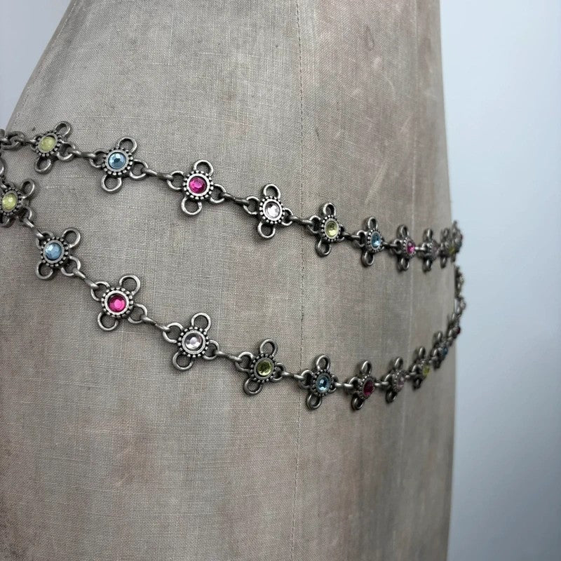 silver waist chain gem embellished chain belt