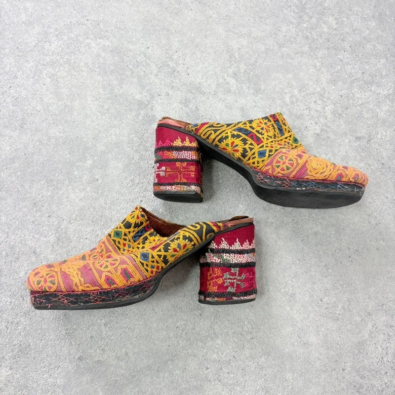 Kantha stitched woven patchwork hippy heels