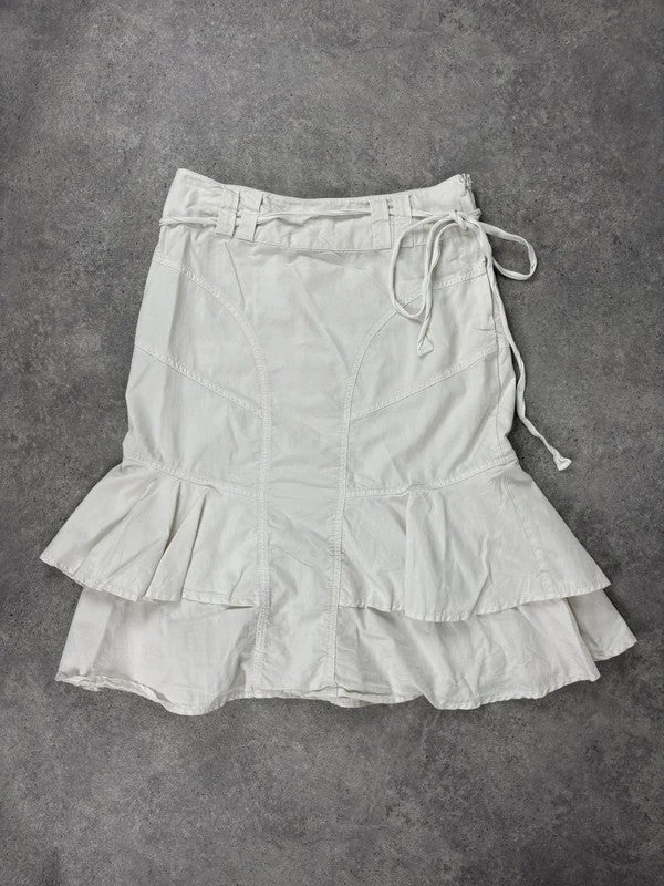white ruffle low rise layered midi skirt