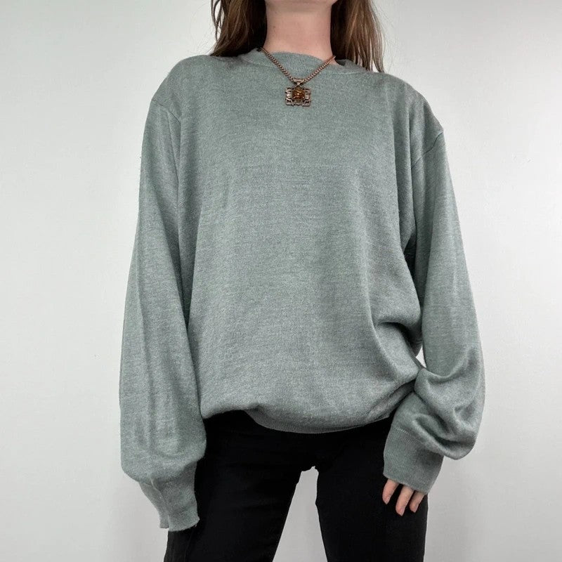 grey fine knit wool blend boxy batwing sweater knit