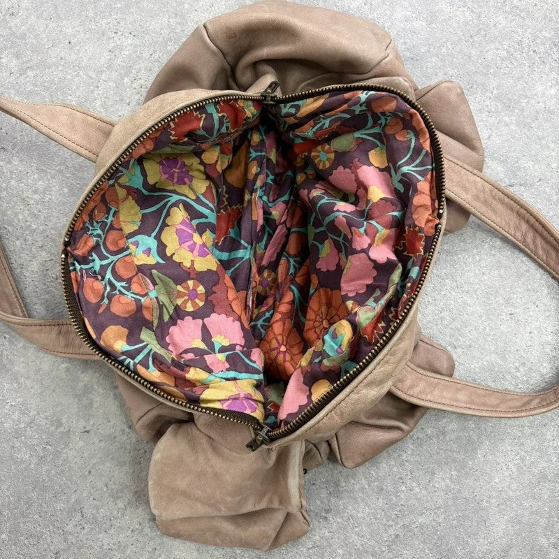 Dusty pink distressed leather cargo slouchy pocket bag