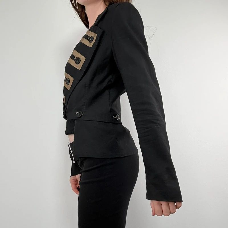 black cropped military napoleonic adjustable jacket
