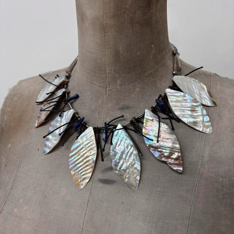 boho fairy pearl leaf necklace