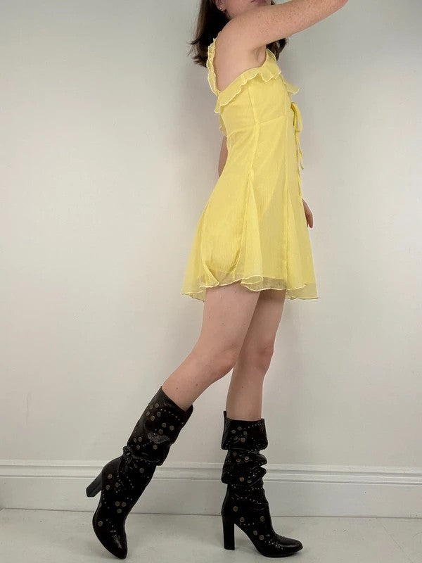 Floaty flutter butter yellow fairy mini dress