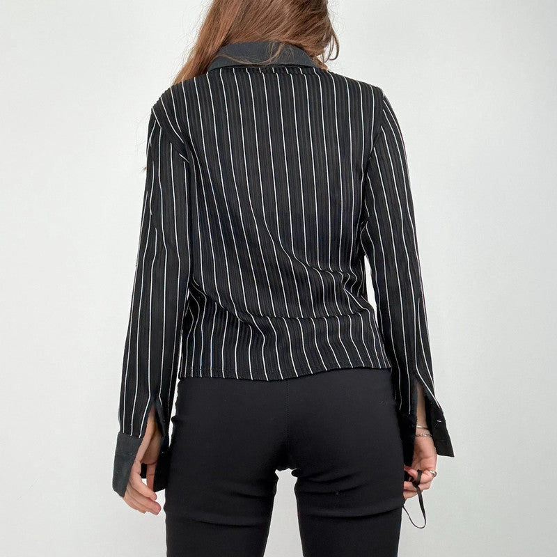 black fitted pinstripe shirt