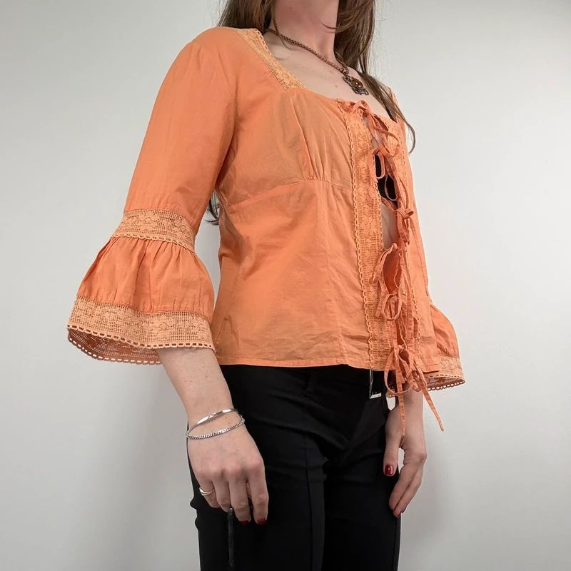 flared orange lace cotton blouse