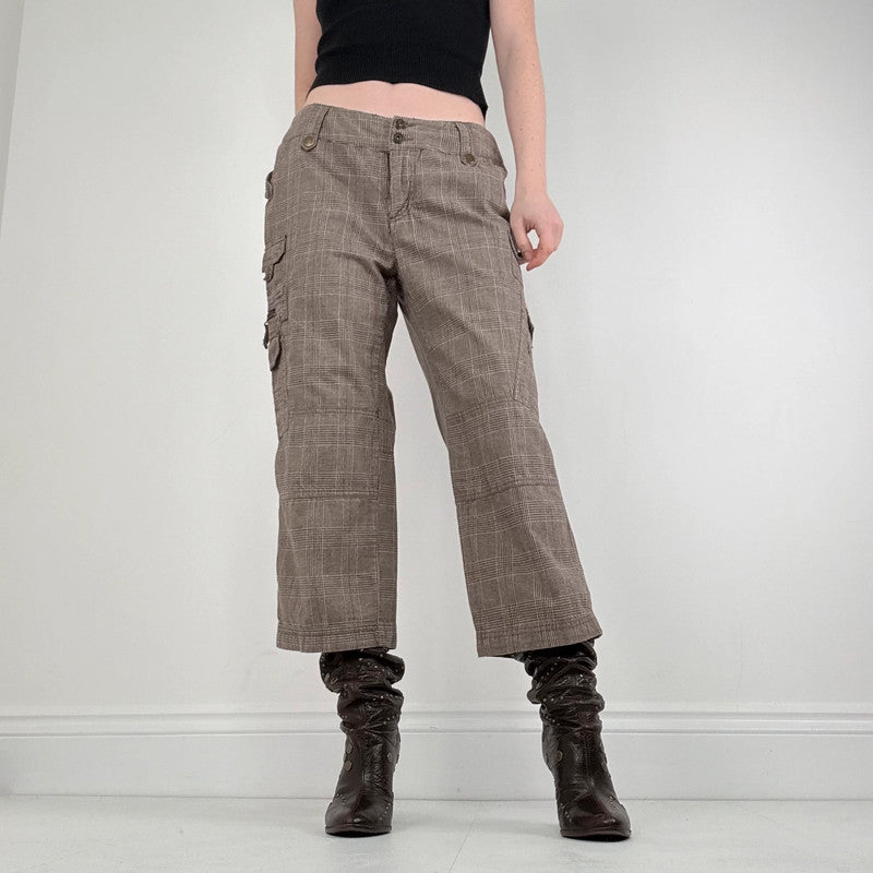 brown tartan cropped utility trousers
