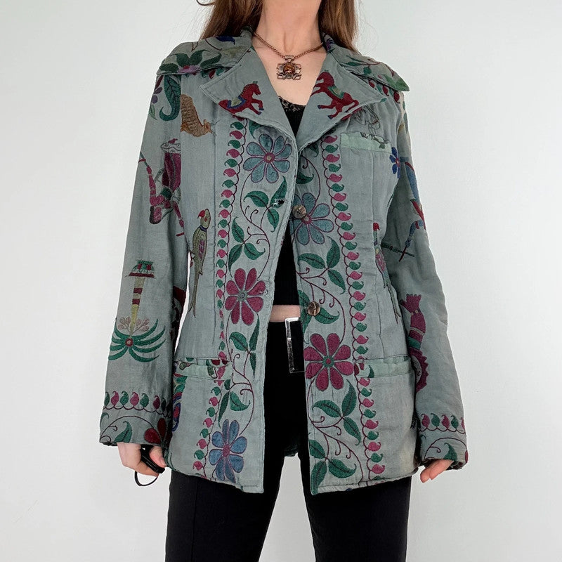 Khaki embroidered boho hippie jacket
