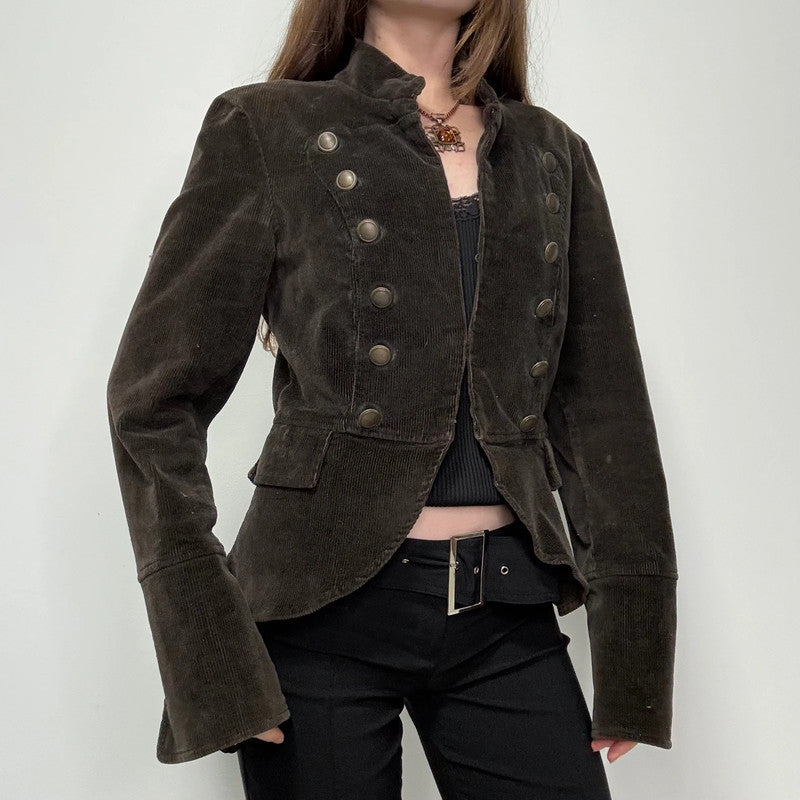 brown cord double breasted napolionic militray jacket