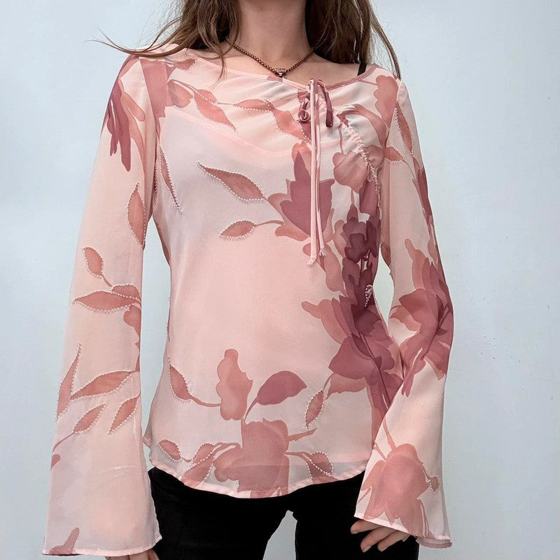 pink flared floral shirt