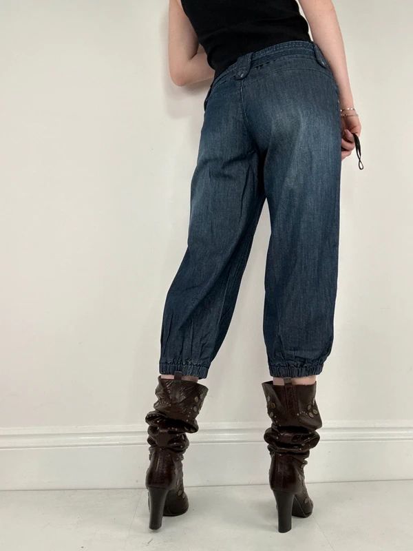 cropped denim puff capri pants